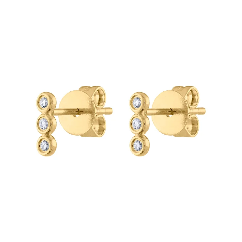 Multi-Stone Dangle Earrings-14KT GOLD DIAMOND THREE BEZEL BAR EARRING