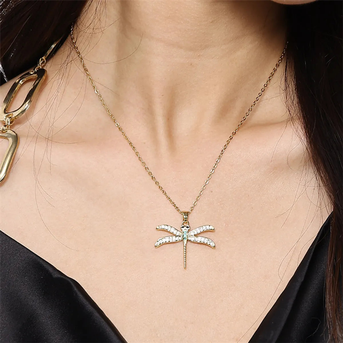 Nameplate Necklaces-Stainless Steel Titanium Steel Elegant Simple Style Dragonfly Plating Inlay Zircon Pendant Necklace