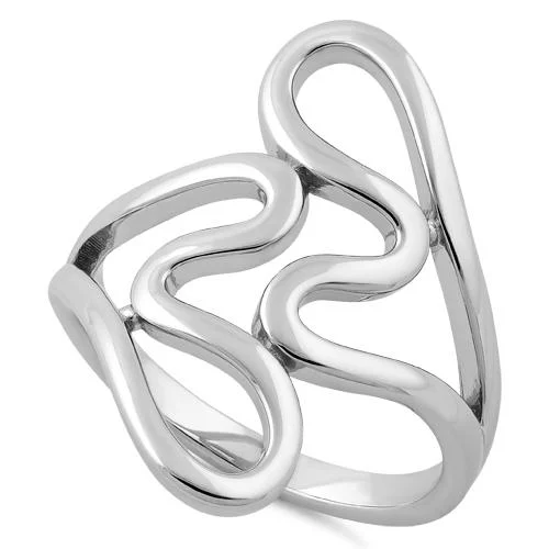 Engagement Rings with Side Stones-Sterling Silver Abstract Wriggle Ring