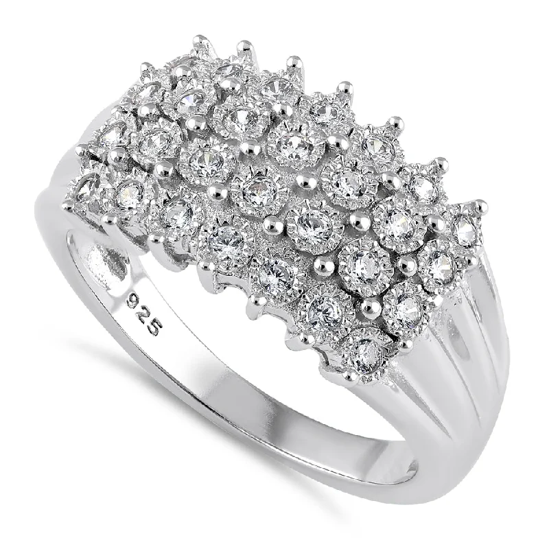 Mixed Metal Wedding Rings-Sterling Silver 4 Row CZ Pave Ring