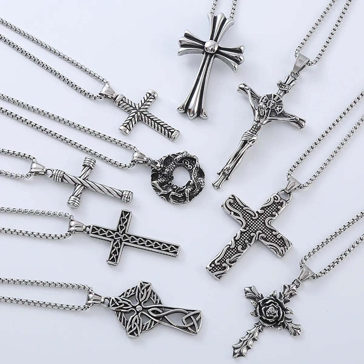 Simple Pendant Necklaces-Rock Streetwear Cross Stainless Steel Men'S Pendant Necklace