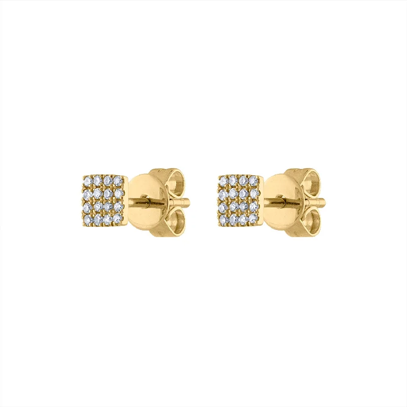 Glitter Gold Earrings-14KT GOLD PAVE DIAMOND MINI SQUARE EARRING