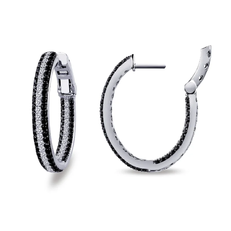 Two-Tone Earrings-Lafonn Simulated White & Black Diamond 2.85ct Oval Inside Out Hoop Earrings E3028CBP