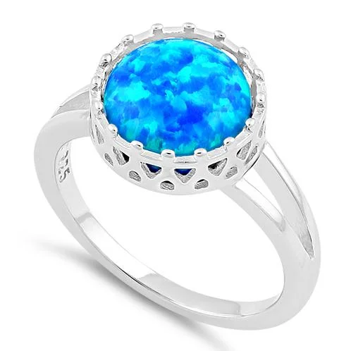 Custom Engagement Rings-Sterling Silver Crown Blue Lab Opal Ring