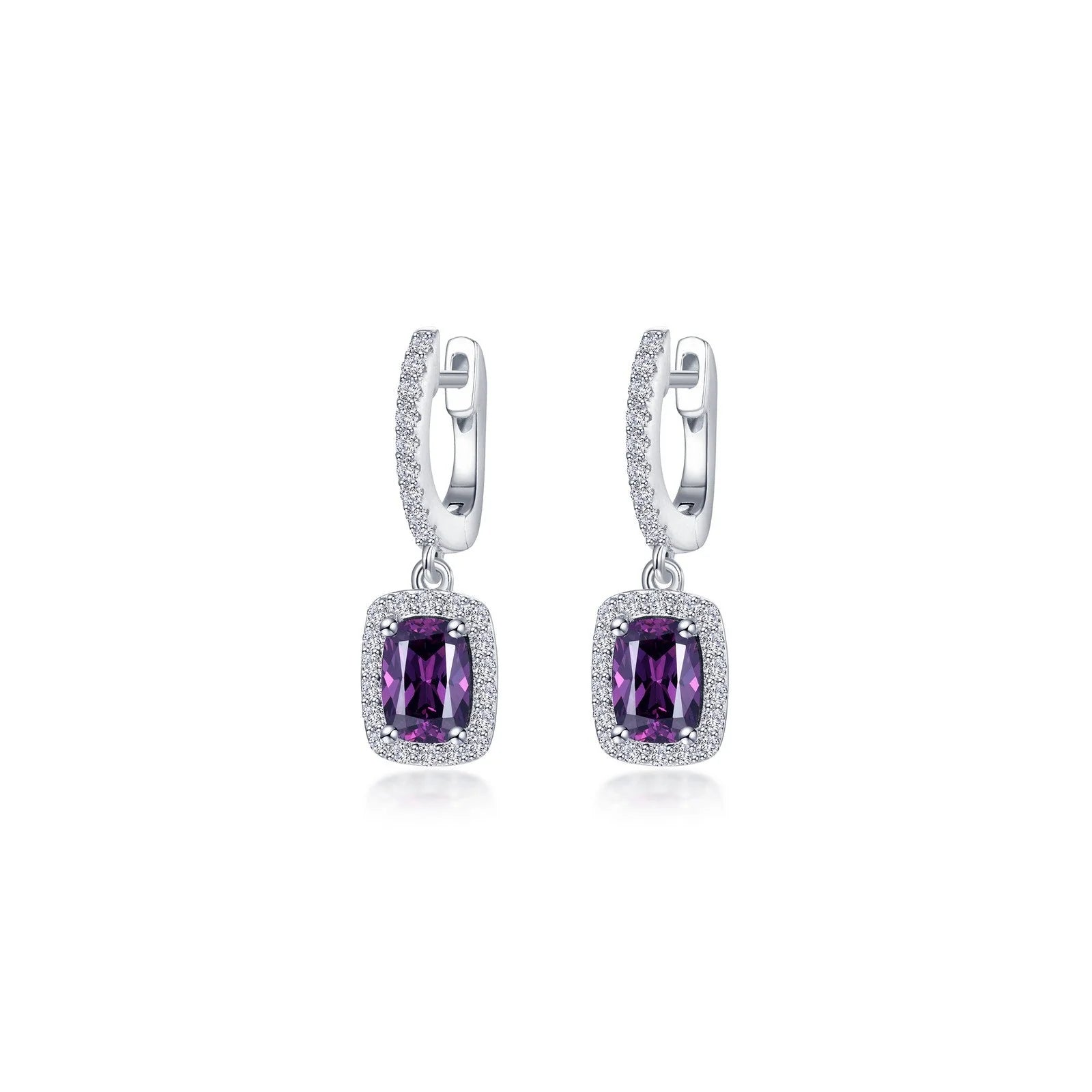 Colorful Drop Crystal Earrings-Lafonn Simulated Diamond & Amethyst Halo Cushion-Cut Dangle Earrings E0622AMP