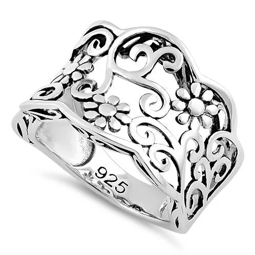 Luxury Wedding Sets-Sterling Silver Flowers Ring