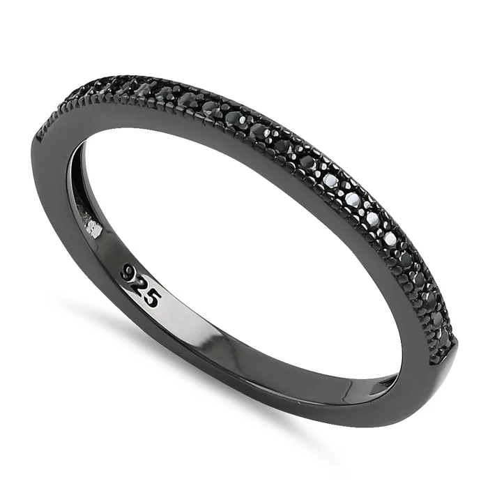 Eternity Diamond Wedding Bands-Sterling Silver Black Rhodium Half Eternity Black CZ Ring