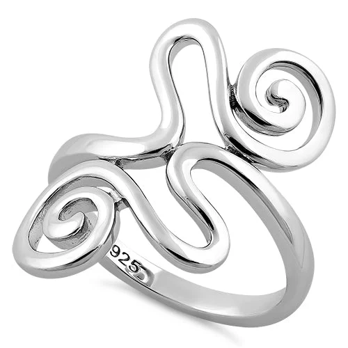 Vintage Diamond Rings-Sterling Silver Swirl Ring