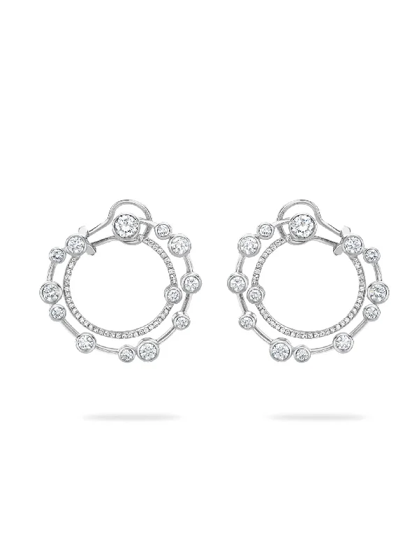 Custom Silver Earrings-Waterfall Large Diamond Platinum Hoop Earrings