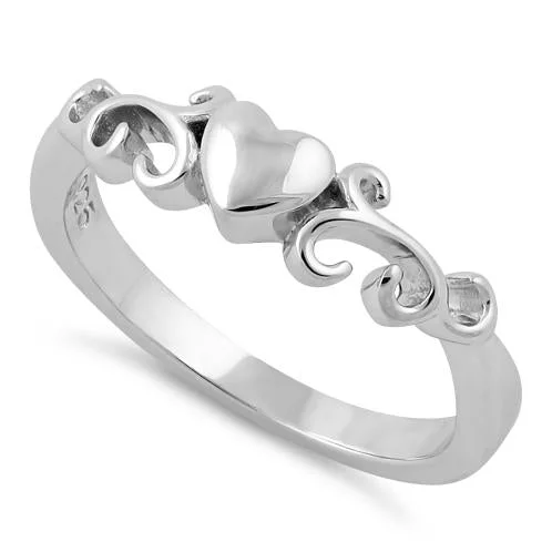 Custom Men’s Wedding Rings-Sterling Silver Heart Swirls Ring