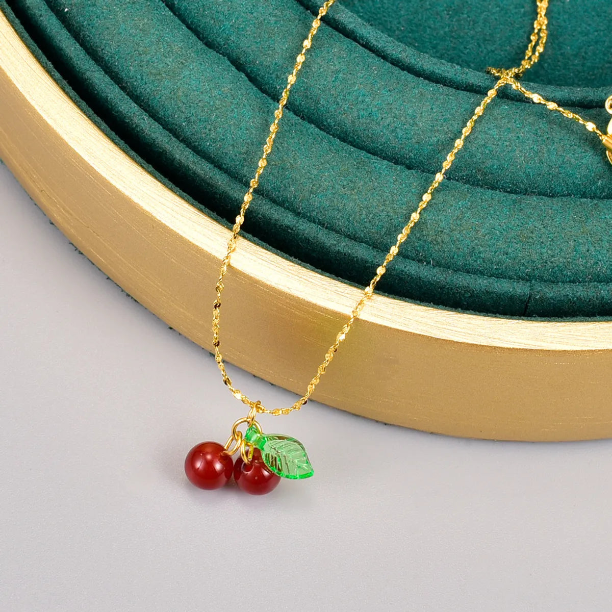 Custom Birthstone Pendant Necklaces-Simple Style Cherry Titanium Steel Gold Plated Pendant Necklace 1 Piece