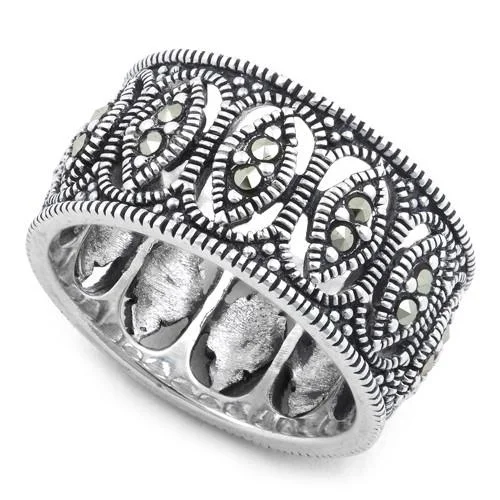 Custom Infinity Rings-Sterling Silver Marquise Eternity Marcasite Band Ring