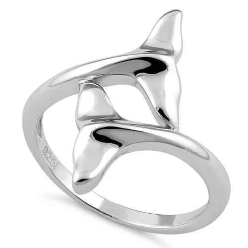 High-End Wedding Band Sets-Sterling Silver Dolphin Fins Ring