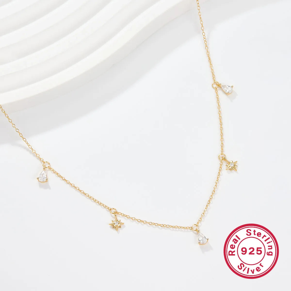 Unique Necklaces-Elegant Star Water Droplets Sterling Silver Inlay Zircon 18k Gold Plated Necklace