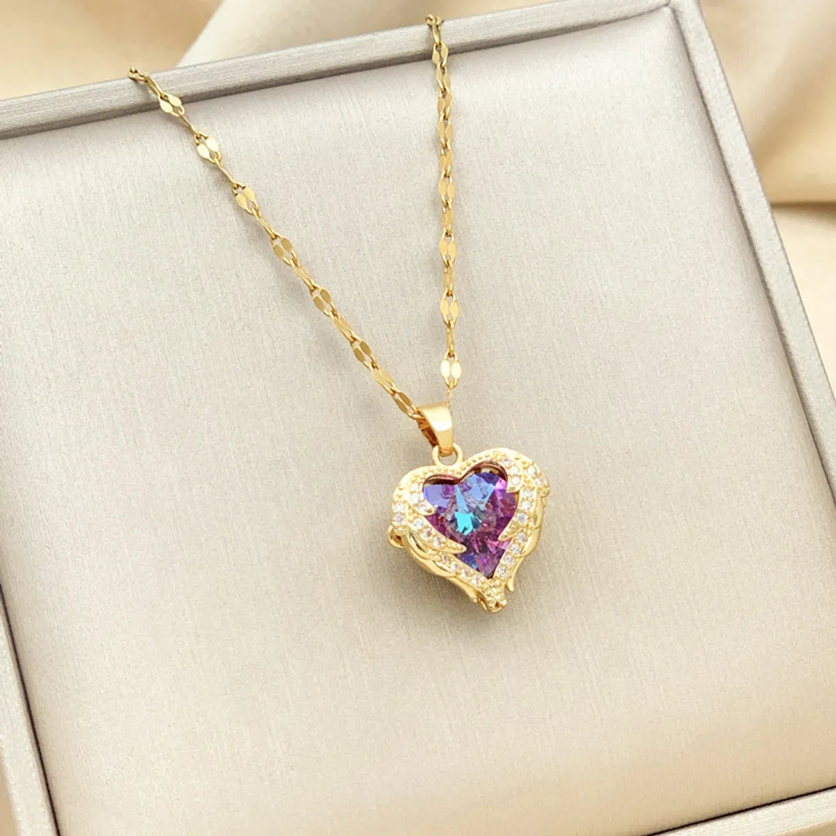 Wedding Bridal Necklaces-Fashion Heart Shape Stainless Steel Gold Plated Pendant Necklace 1 Piece