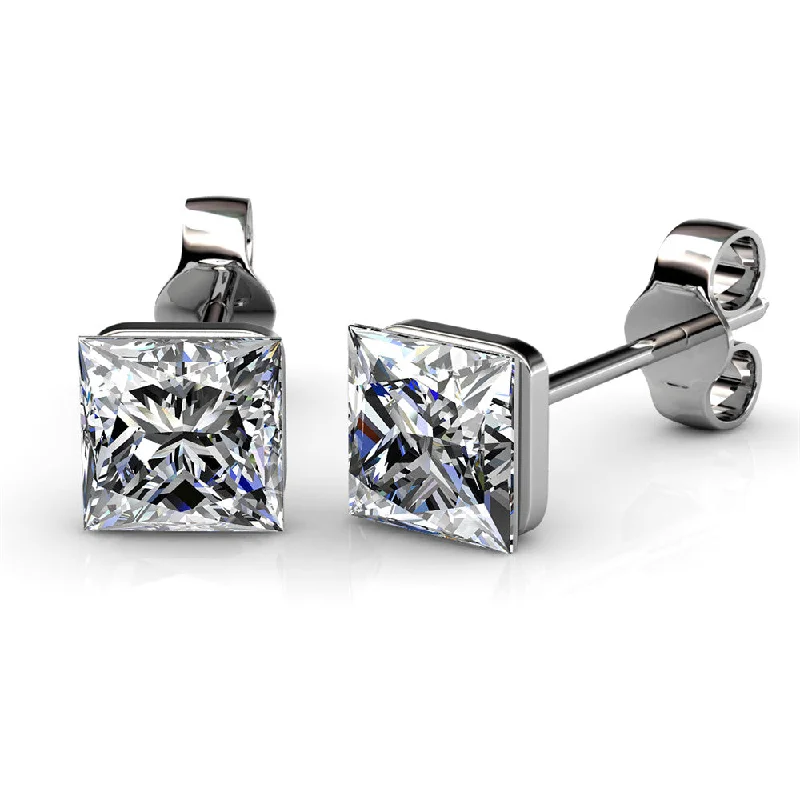 Colorful Stud Drop Earrings-Brooke 18k White Gold Plated Stud Earrings with Princess Cut Swarovski Crystals