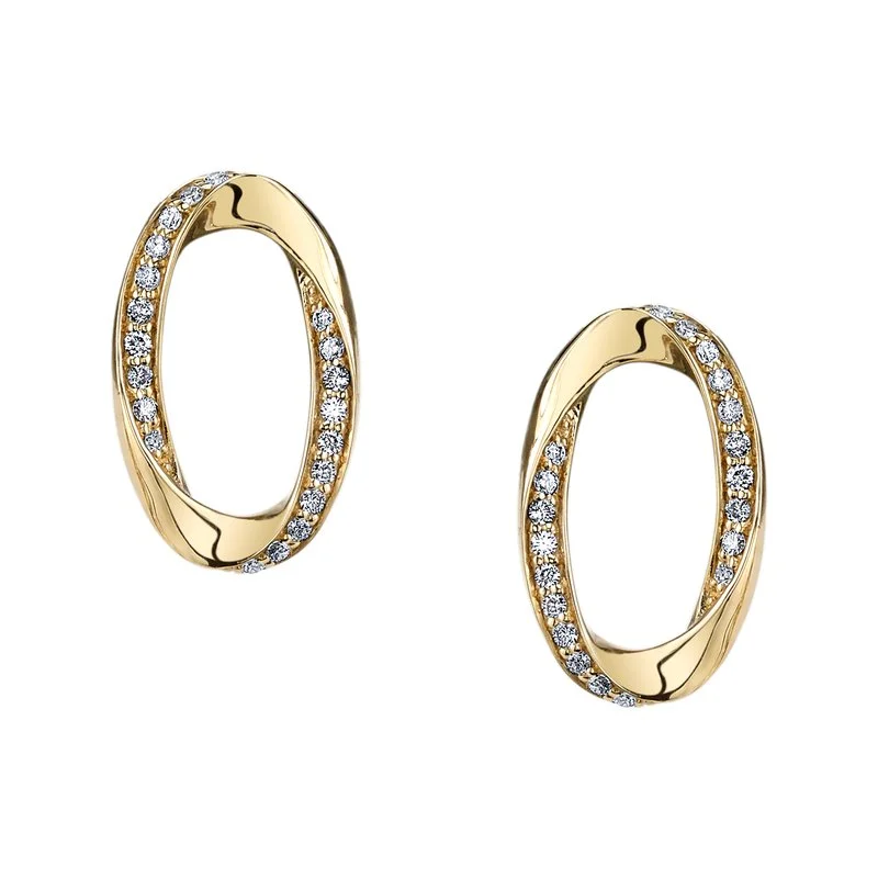 Contemporary Earrings-14K Yellow Gold 0.20ct. Diamond Twist Contrasting Stud Earrings