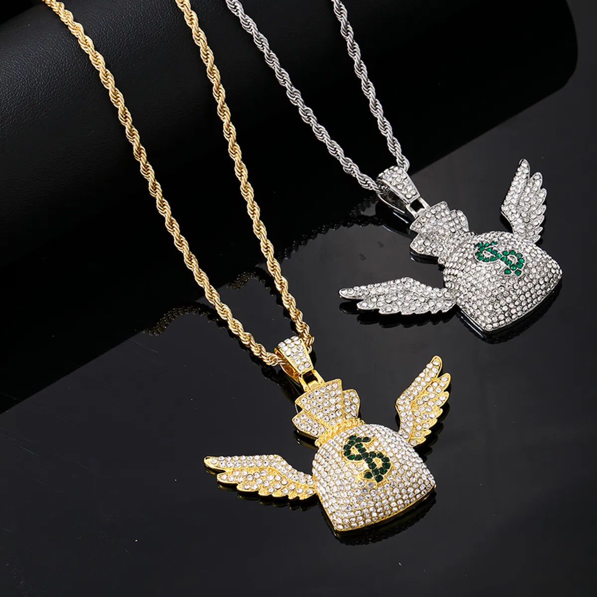 One-Of-A-Kind Necklaces-Hip-Hop Vintage Style Rock Purse Stainless Steel Alloy Plating Inlay Zircon K Gold Plated Rhodium Plated Men'S Pendant Necklace