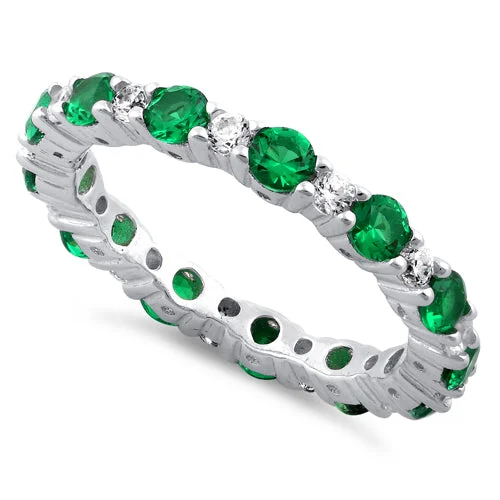 Gold Wedding Ring Sets-Sterling Silver Eternity Emerald CZ Ring