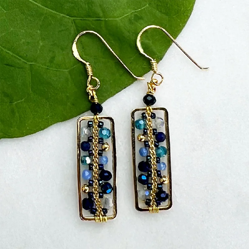 Multi-Stone Drop Earrings-Delicate Beaded Earrings - Blue, Thailand