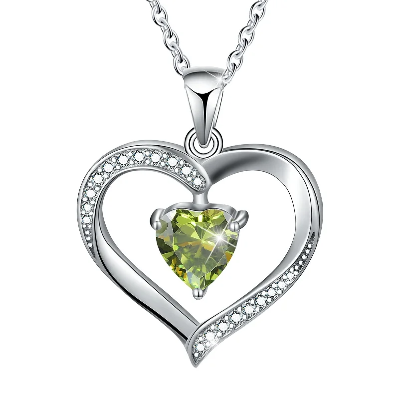 "Mother's Day Love Single Zircon Necklace Platinum (Color: Olive Green)"