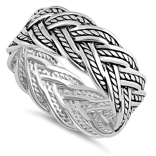 Wedding Rings with Personalized Engraving-Sterling Silver Deep Woven Ring