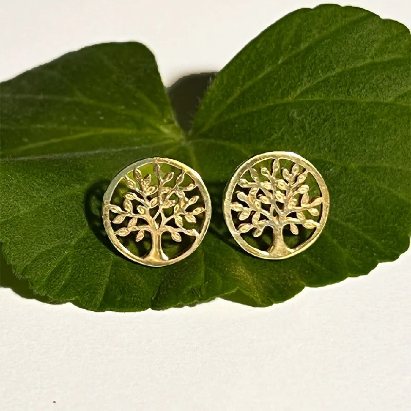 Triple Drop Earrings-Pre-order! Tree of Life Post Earrings - Brass, Indonesia