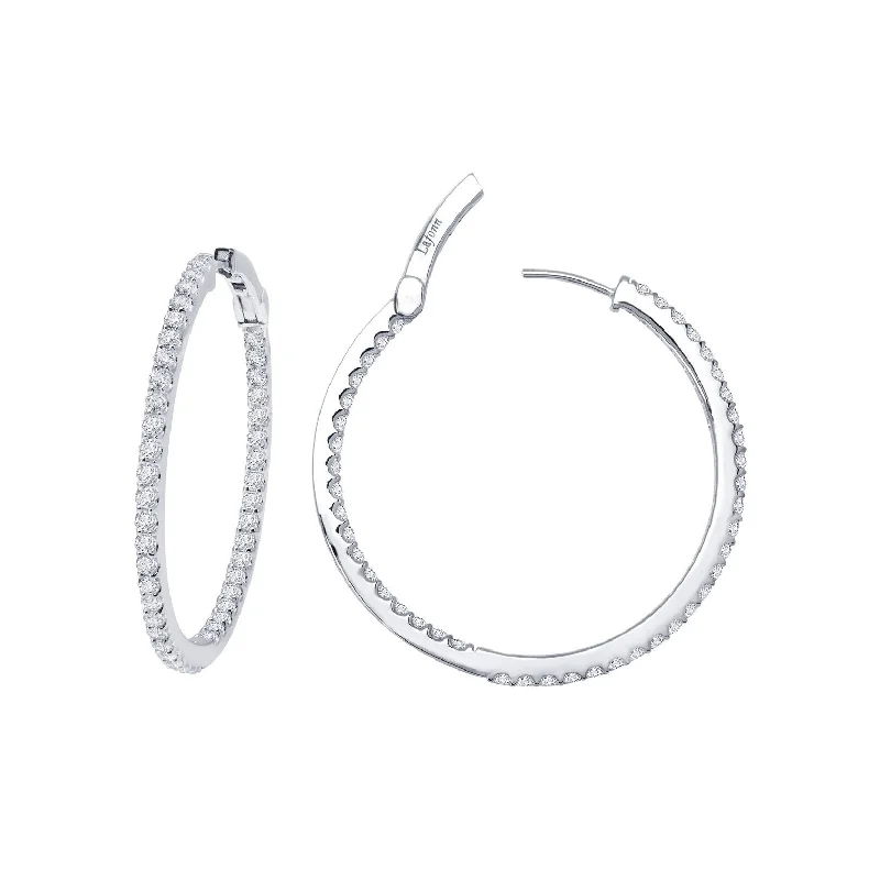 Trendy Pearl Earrings-Lafonn Simulated Diamond 2.64ct Inside Out 30mm Hoop Earrings E3017CLP