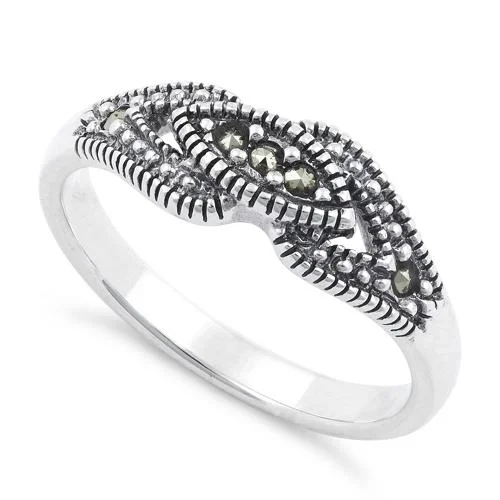 Wedding Bands with Engraving-Sterling Silver Evil Eye Marcasite Ring