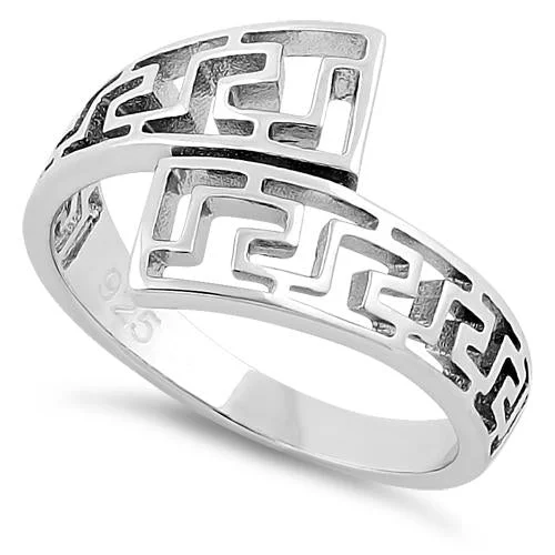 Simple Promise Rings-Sterling Silver Aztec Pattern Ring