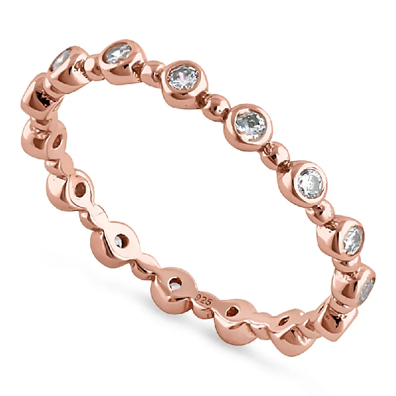 Gemstone Engagement Ring Sets-Sterling Silver Rose Gold Plated Round Cut Clear CZ Eternity Ring