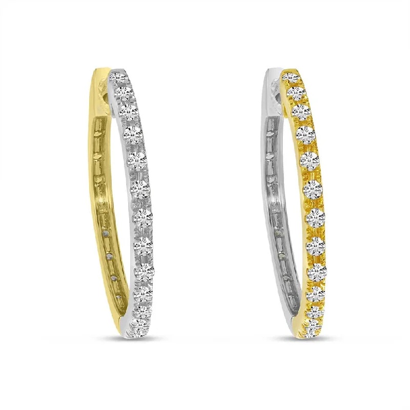 Crystal Silver Earrings-14K Yellow & White Gold 0.52ct. Diamond Reversible Huggie Hoop Earrings