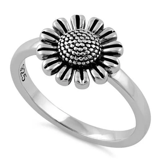 Custom Wedding Band Sets-Sterling Silver Sun Flower Ring