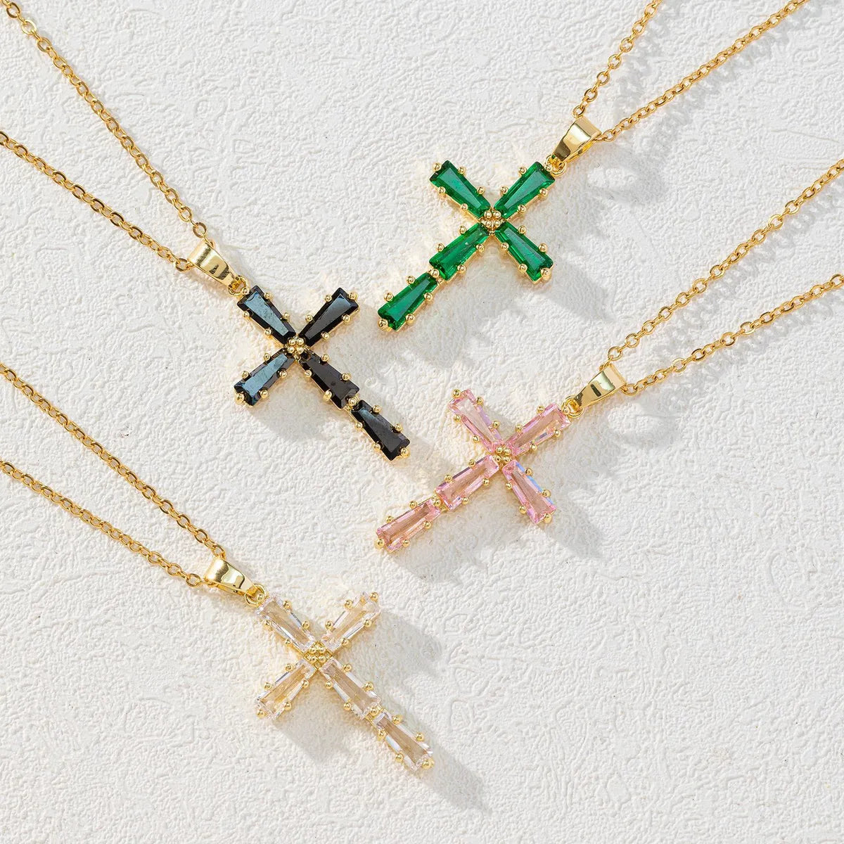 Artistic Pendant Necklaces-Simple Style Cross Copper Plating Inlay Artificial Crystal Pendant Necklace