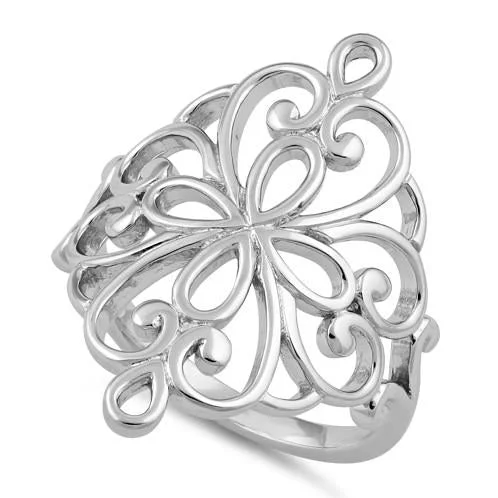 Wedding Ring Stack-Sterling Silver Cross Heart Swirl Ring