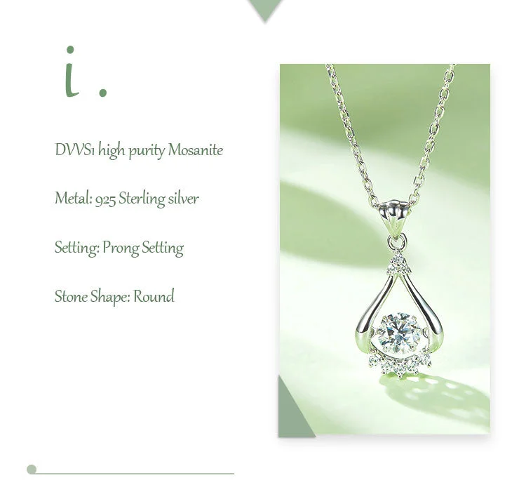 Love Necklaces-Lady Simple Style Geometric Sterling Silver Gra Inlay Moissanite Rhodium Plated Pendant Necklace