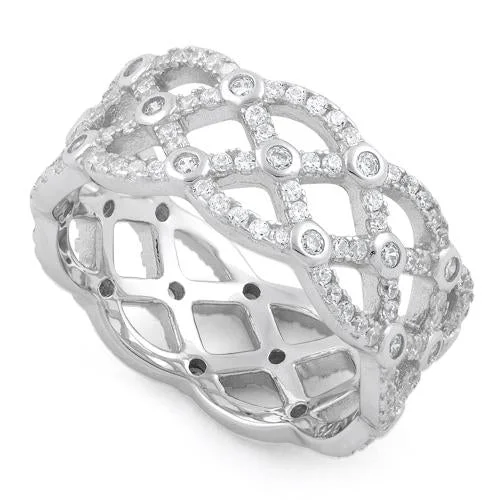 Ruby Wedding Rings-Sterling Silver Celtic Woven CZ Ring