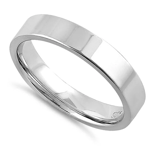 Classic Diamond Wedding Bands-Sterling Silver 4MM Flat Wedding Band