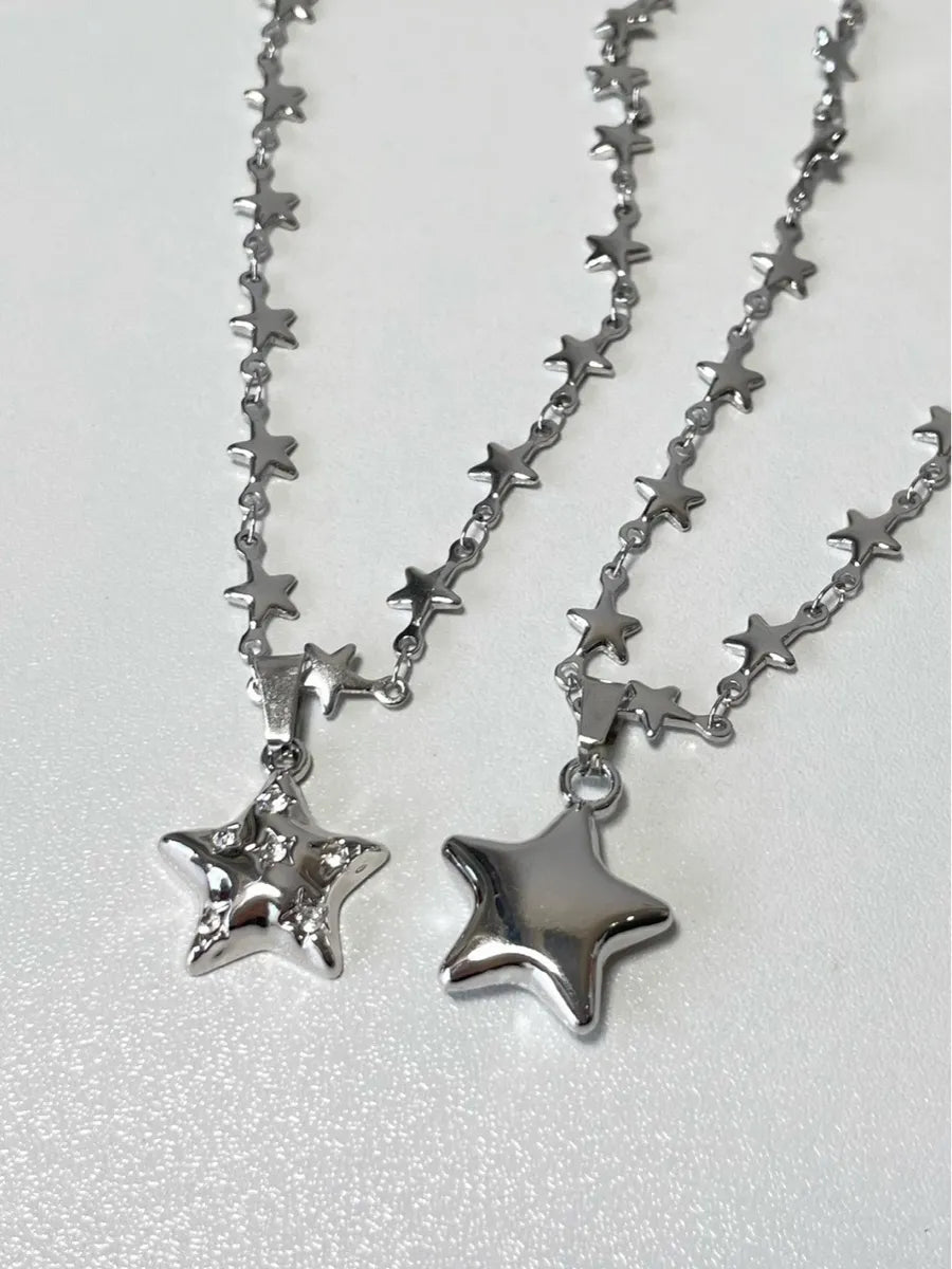 Luxury Gemstone Necklaces-Y2k Simple Style Star Titanium Steel Patchwork Pendant Necklace