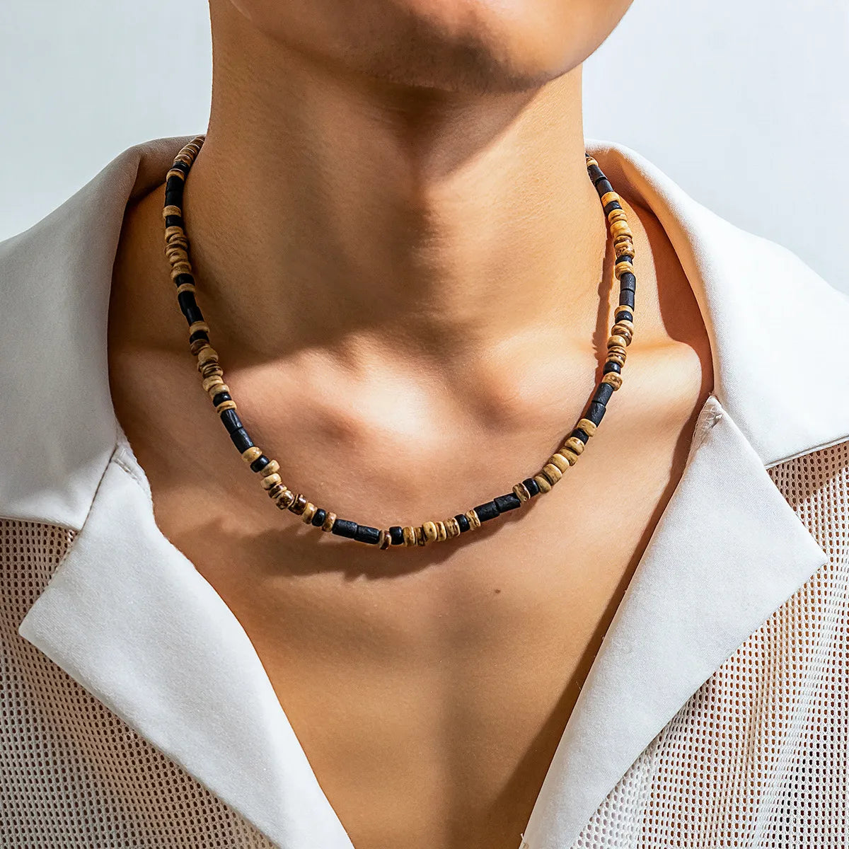 Trendy Necklaces-Basic Geometric Wooden Beads Beaded Men'S Necklace