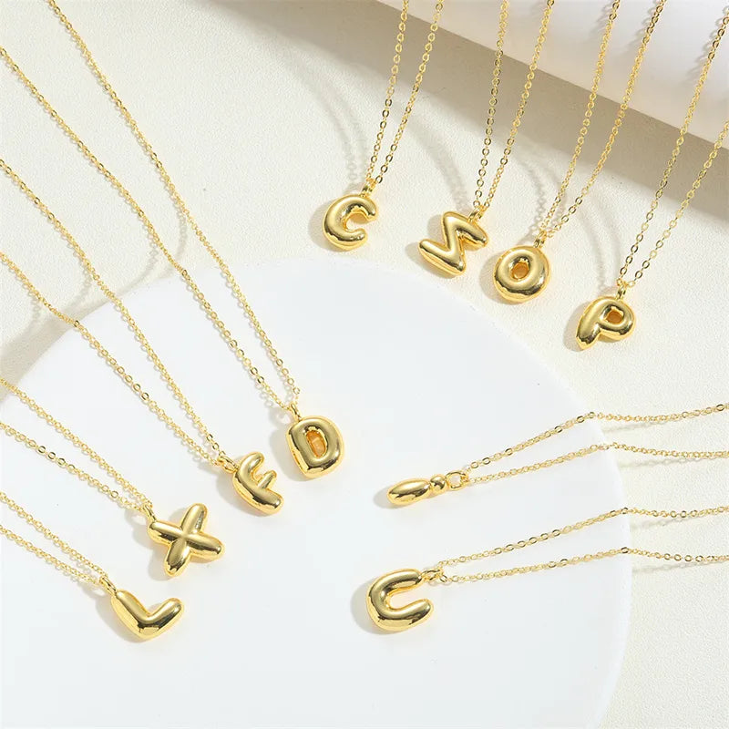 Layered Necklaces-Copper Gold Plated Elegant Simple Style Plating Letter Solid Color Pendant Necklace