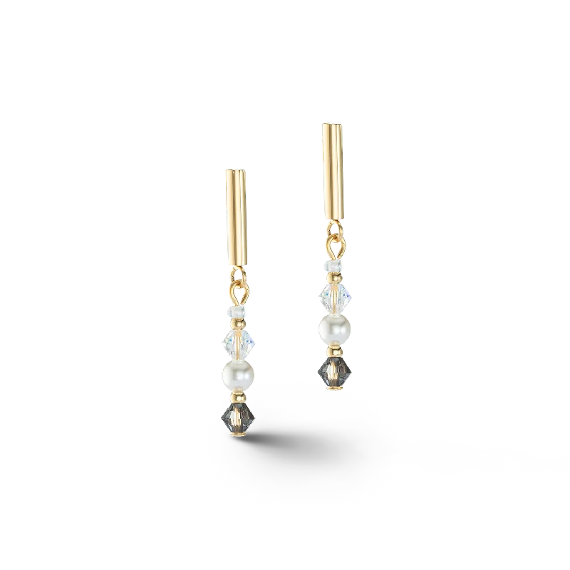 Classic Pearl Stud Earrings-Princess Pearls earringse grey-crystal