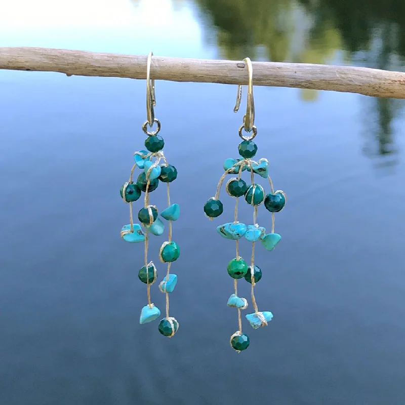 Vintage Drop Earrings-Floating Earrings - Turquoise, Thailand