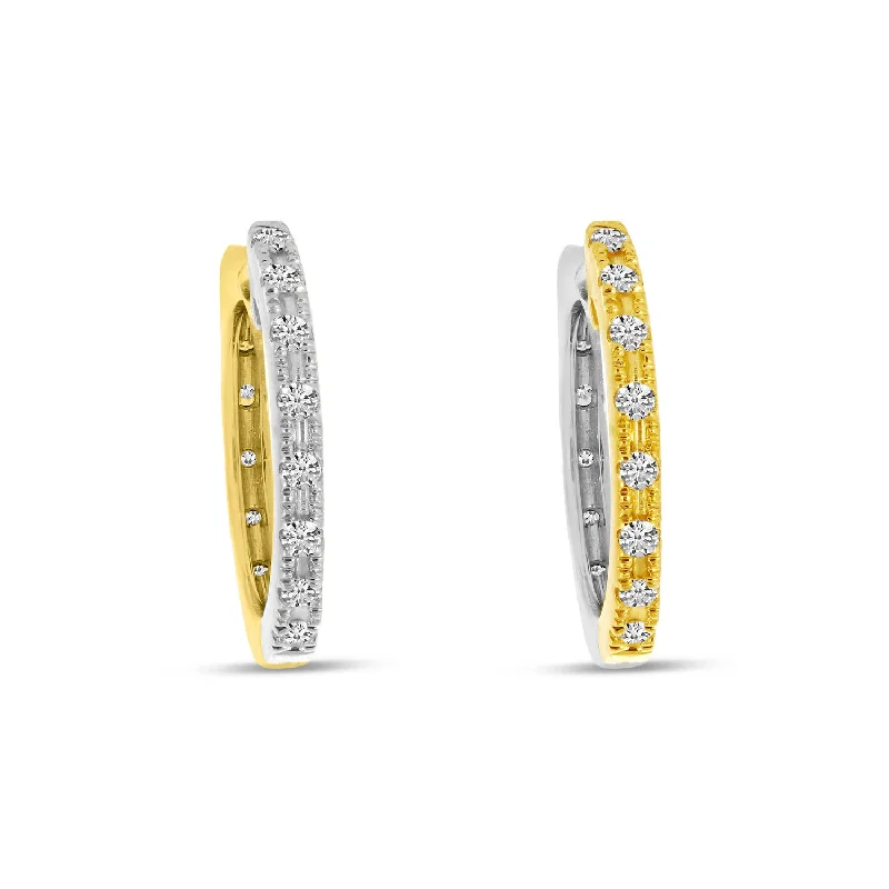 Lightweight Crystal Earrings-14K Yellow & White Gold 0.32ct. Diamond Reversible Huggie Hoop Earrings