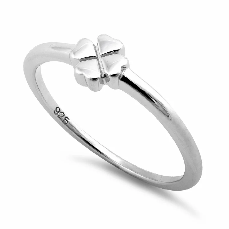 Artistic Diamond Rings-Sterling Silver 4 Heart Clover Shape Ring