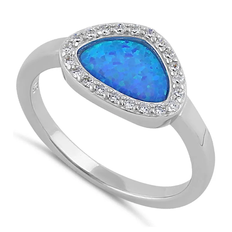 Men’s Wedding Rings with Engraving-Sterling Silver Small Tri-Oval Blue Lab Opal CZ Ring