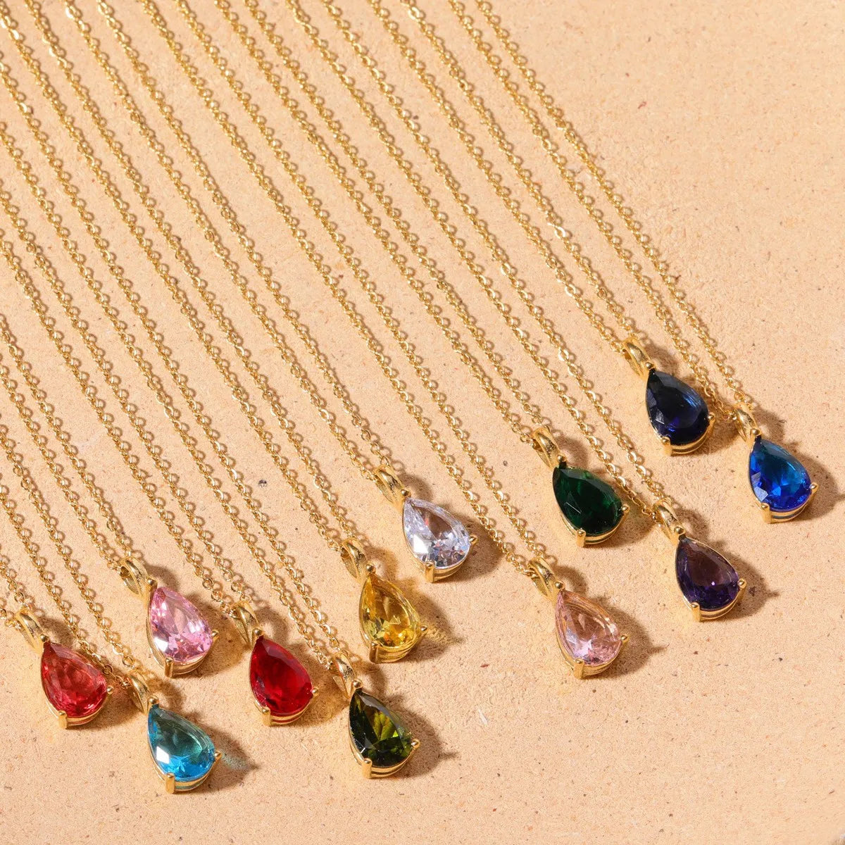 Elegant Gold Necklaces-Simple Style Water Droplets Stainless Steel Plating Inlay Birthstone 14k Gold Plated Pendant Necklace