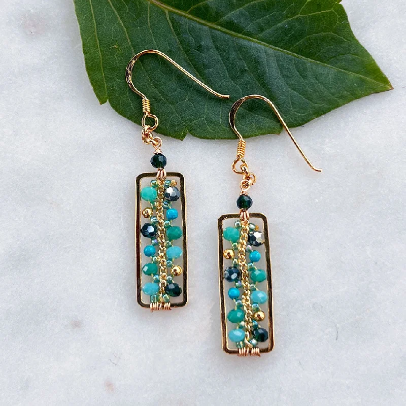 Large Drop Crystal Earrings-Delicate Beaded Earrings - Turquoise, Thailand