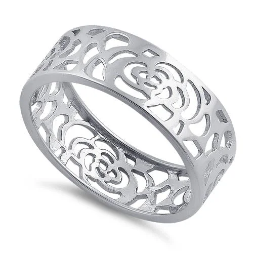 Oval Cut Wedding Rings-Sterling Silver Flower Ring