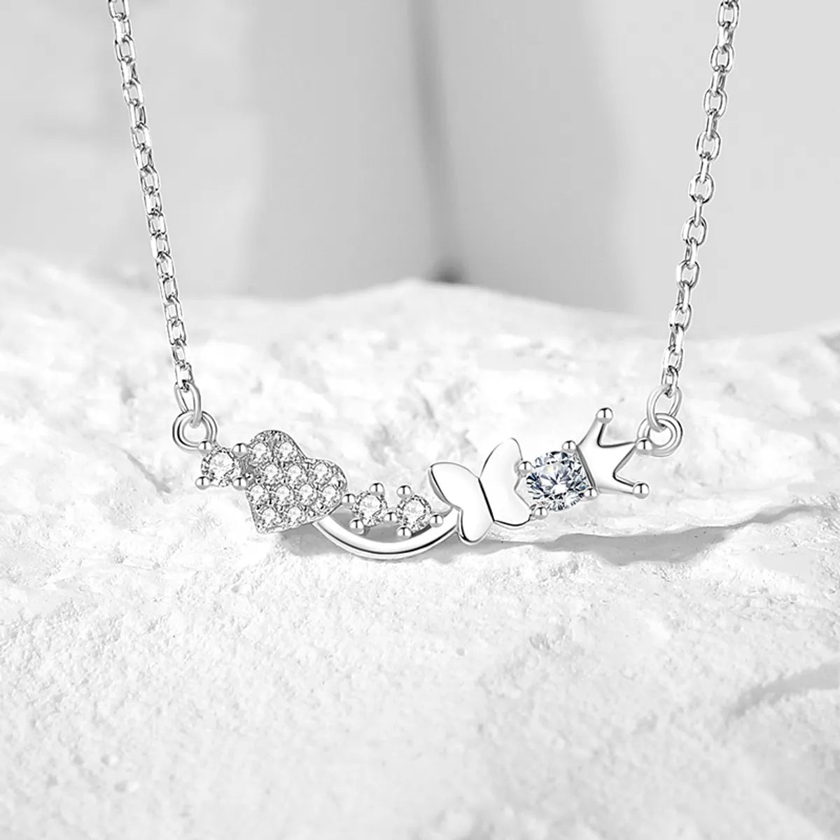 Charm Necklaces-Casual Modern Style Commute Heart Shape Crown Butterfly Sterling Silver Polishing Plating Inlay Zircon Necklace